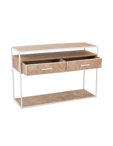 Console Zigzag 2 tiroirs Bois/Métal Naturel/BlancJ-Line