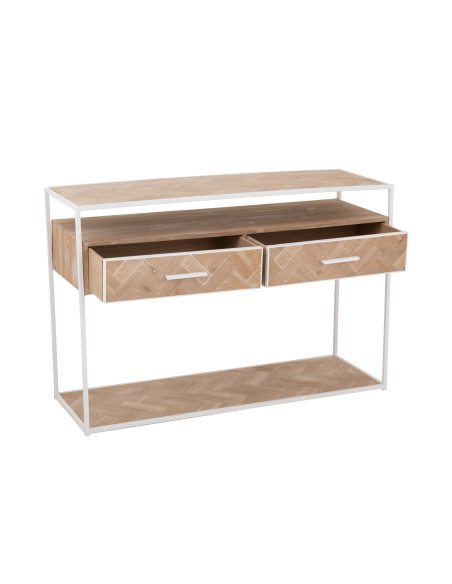 Console Zigzag 2 tiroirs Bois/Métal Naturel/BlancJ-Line Console Zigzag 2 tiroirs Bois/Métal Naturel/BlancJ-Line