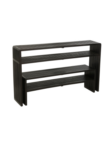 Ensemble de 2 consoles avec étagère en teck recyclé noirJ-Line