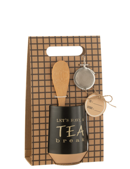 Tasse à thé + cuillère + boule à thé en céramique noireJ-Line Tasse à thé + cuillère + boule à thé en céramique noireJ-Line