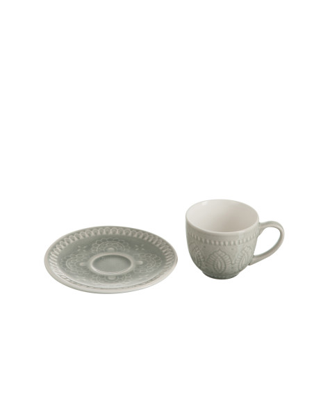 Tasse + Sous-verre Boho en céramique grisJ-Line Tasse + Sous-verre Boho en céramique grisJ-Line