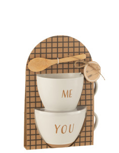 Boîte de 2 tasses en céramique blancheJ-Line