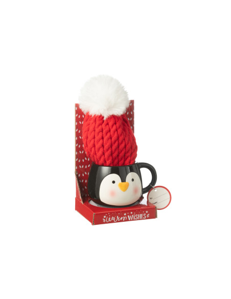 Tasse + Bonnet Pingouin dans une boîte cadeau en céramique assortieJ-Line Tasse + Bonnet Pingouin dans une boîte cadeau en céramique assortieJ-Line