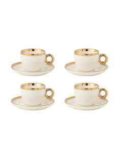 Boîte de 4 tasses et soucoupes en céramique blanche/orJ-Line