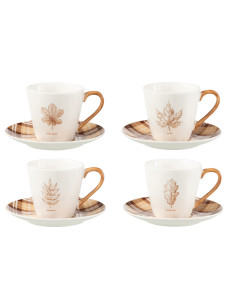 Boîte de 4 tasses à thé + soucoupe Feuille Fenêtre en céramique Marron GrandJ-Line