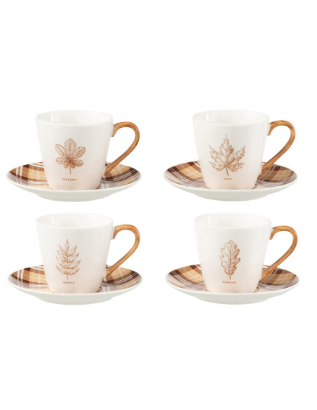 Boîte de 4 tasses à thé + soucoupe Feuille Fenêtre en céramique Marron GrandJ-Line Boîte de 4 tasses à thé + soucoupe Feuille Fenêtre en céramique Marron GrandJ-Line