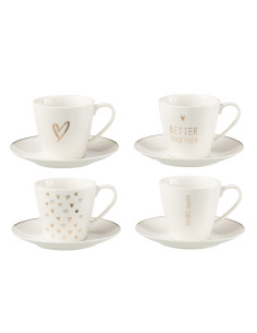 Boîte de 4 tasses à thé + soucoupe Cœur Windownbox Céramique Blanc GrandJ-Line