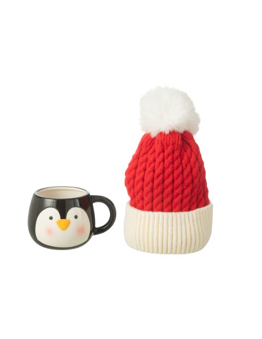 Tasse + Bonnet Pingouin dans une boîte cadeau en céramique assortieJ-Line