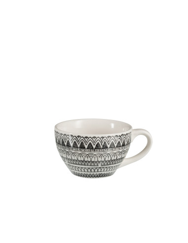 Tasse à café + soucoupe Monochrome Boho en céramique noir/blancJ-Line