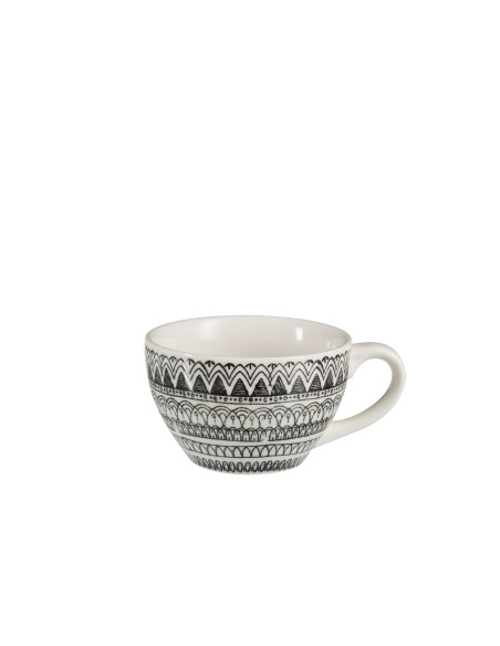 Tasse à café + soucoupe Monochrome Boho en céramique noir/blancJ-Line Tasse à café + soucoupe Monochrome Boho en céramique noir/blancJ-Line