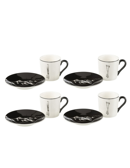 Boîte de 4 tasses à café + soucoupe Windownbox en céramique noir/blanc petitJ-Line Boîte de 4 tasses à café + soucoupe Windownbox en céramique noir/blanc petitJ-Line