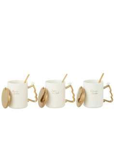 Tasse + Cuillère Noël Céramique Blanc/Or Assortiment De 3J-Line 2