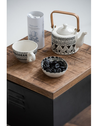 Tasse à café + soucoupe Monochrome Boho en céramique noir/blancJ-Line