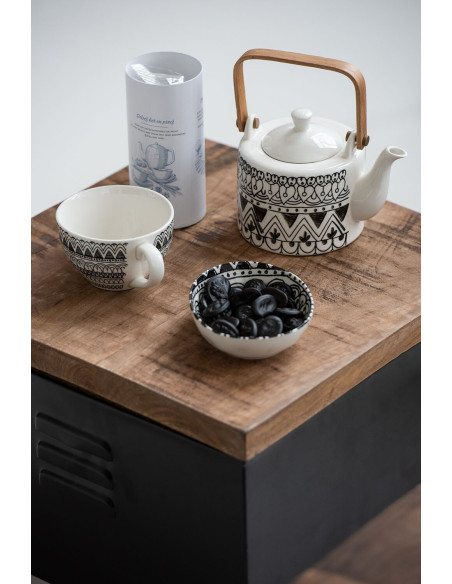 Tasse à café + soucoupe Monochrome Boho en céramique noir/blancJ-Line Tasse à café + soucoupe Monochrome Boho en céramique noir/blancJ-Line