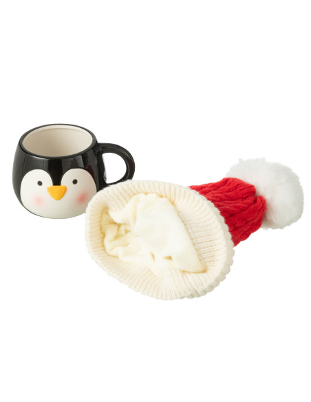 Tasse + Bonnet Pingouin dans une boîte cadeau en céramique assortieJ-Line Tasse + Bonnet Pingouin dans une boîte cadeau en céramique assortieJ-Line