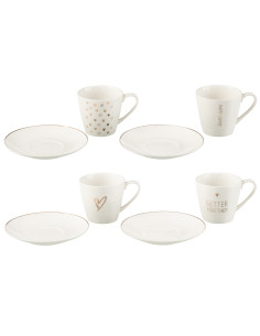Boîte de 4 tasses à thé + soucoupe Cœur Windownbox Céramique Blanc GrandJ-Line 2