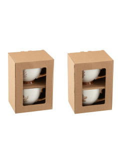 Boîte de 2 grands mugs feuille Windownbox en céramique marron assortiment de 2J-Line 2