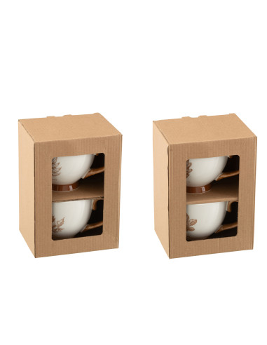 Boîte de 2 grands mugs feuille Windownbox en céramique marron assortiment de 2J-Line