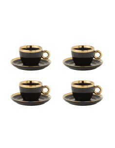 Boîte de 4 tasses et soucoupes en céramique noir/orJ-Line
