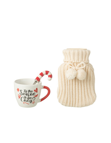 Tasse + Cuillère + Bouillotte en céramique rouge dans une boîte cadeauJ-Line