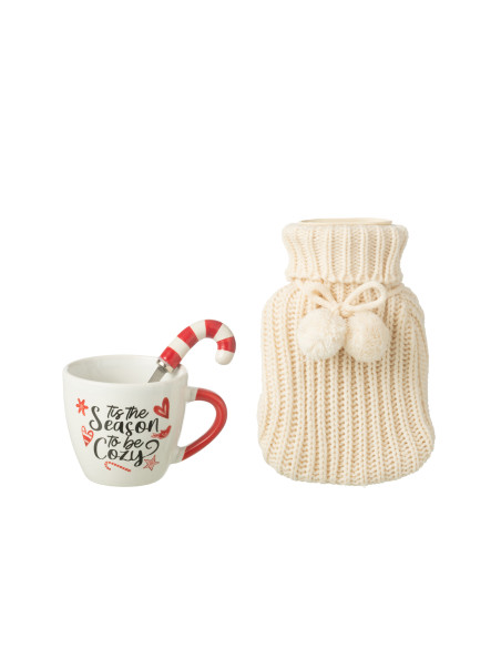 Tasse + Cuillère + Bouillotte en céramique rouge dans une boîte cadeauJ-Line