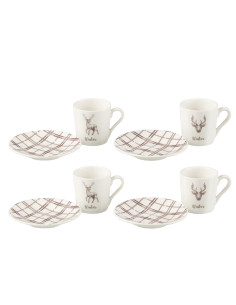 Boîte de 4 tasses à café + soucoupe Renne Windownbox Céramique Blanc/Marron PetitJ-Line 2