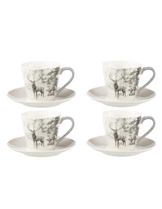 Boîte de 4 tasses à thé + soucoupe Renne Windownbox Céramique Gris GrandJ-Line