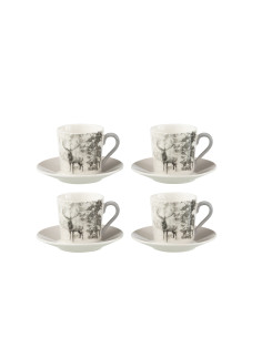 Boîte de 4 tasses à café + soucoupe Renne Windownbox Céramique Gris PetitJ-Line