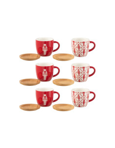 Boîte de 6 tasses à café + soucoupe en bambou Casse-noisettes Windownbox Céramique RougeJ-Line 2