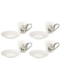 Boîte de 4 tasses à thé + soucoupe Renne Windownbox Céramique Gris GrandJ-Line 2