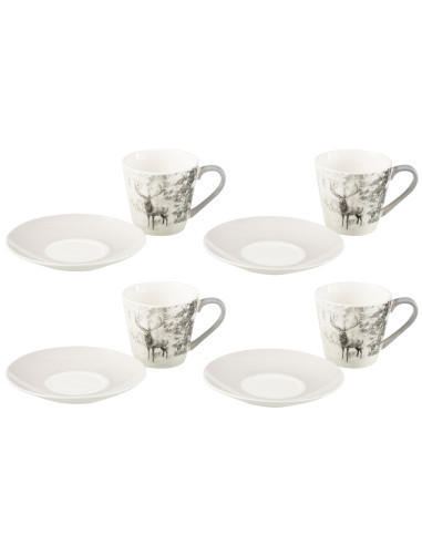 Boîte de 4 tasses à thé + soucoupe Renne Windownbox Céramique Gris GrandJ-Line