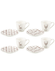 Boîte de 4 tasses à thé + soucoupe Cerf Windownbox en céramique blanc/marron grandJ-Line 2