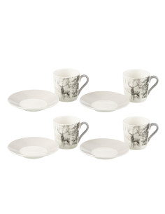 Boîte de 4 tasses à café + soucoupe Renne Windownbox Céramique Gris PetitJ-Line 2