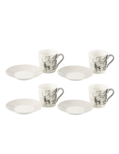 Boîte de 4 tasses à café + soucoupe Renne Windownbox Céramique Gris PetitJ-Line
