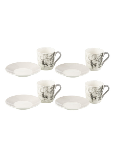 Boîte de 4 tasses à café + soucoupe Renne Windownbox Céramique Gris PetitJ-Line