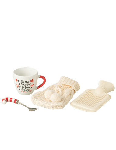 Tasse + Cuillère + Bouillotte en céramique rouge dans une boîte cadeauJ-Line