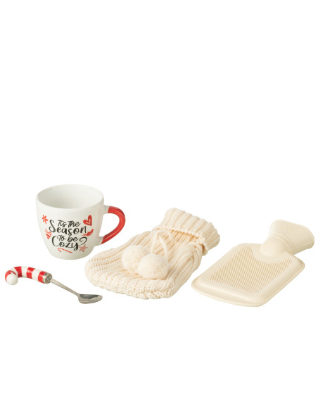 Tasse + Cuillère + Bouillotte en céramique rouge dans une boîte cadeauJ-Line