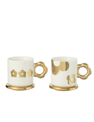 Tasse + Soucoupe Fleur Céramique Blanc/Or Assortiment De 2J-Line