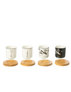 Boîte de 4 tasses à café + soucoupe en bambou Windownbox céramique noir/blancJ-Line 2