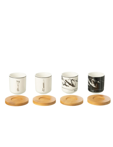 Boîte de 4 tasses à café + soucoupe en bambou Windownbox céramique noir/blancJ-Line Boîte de 4 tasses à café + soucoupe en bambou Windownbox céramique noir/blancJ-Line