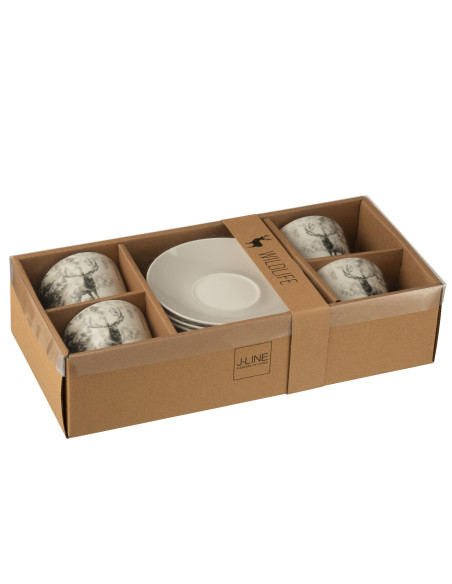 Boîte de 4 tasses à thé + soucoupe Renne Windownbox Céramique Gris GrandJ-Line Boîte de 4 tasses à thé + soucoupe Renne Windownbox Céramique Gris GrandJ-Line