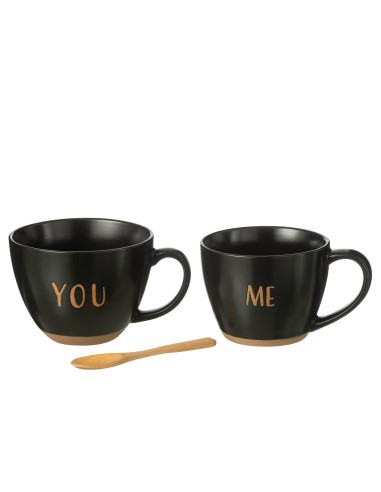 Boîte de 2 tasses en céramique noireJ-Line