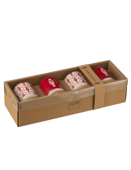 Boîte de 4 tasses à café + soucoupe en bambou Casse-noisettes Boîte vitrée Céramique RougeJ-Line Boîte de 4 tasses à café + soucoupe en bambou Casse-noisettes Boîte vitrée Céramique RougeJ-Line