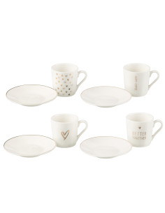 Boîte de 4 tasses à café + soucoupe Cœur Windownbox Céramique Blanc PetitJ-Line 2