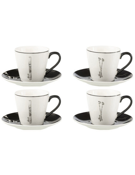 Box Of 4 Tea Cup+Saucer Windownbox Ceranmics Black/White LargeJ-Line Box Of 4 Tea Cup+Saucer Windownbox Ceranmics Black/White LargeJ-Line