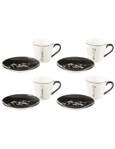 Box Of 4 Tea Cup+Saucer Windownbox Ceranmics Black/White LargeJ-Line 2