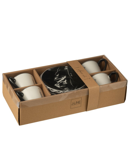 Box Of 4 Tea Cup+Saucer Windownbox Ceranmics Black/White LargeJ-Line Box Of 4 Tea Cup+Saucer Windownbox Ceranmics Black/White LargeJ-Line