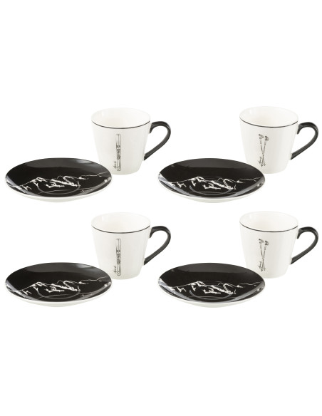 Boîte de 4 tasses à thé + soucoupe Windownbox en céramique noir/blanc grandJ-Line Boîte de 4 tasses à thé + soucoupe Windownbox en céramique noir/blanc grandJ-Line