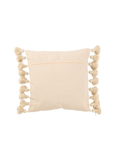 Coussin à pompon en coton pêche carréJ-Line 2
