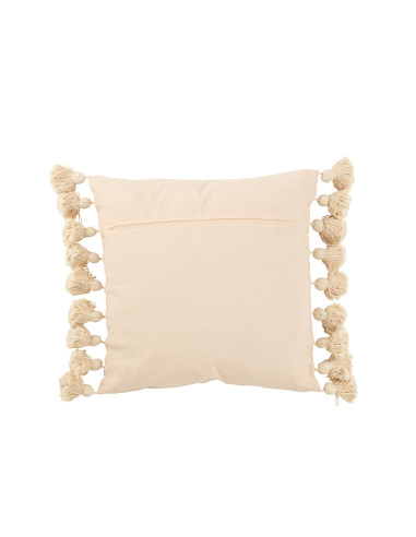 Coussin à pompon en coton pêche carréJ-Line